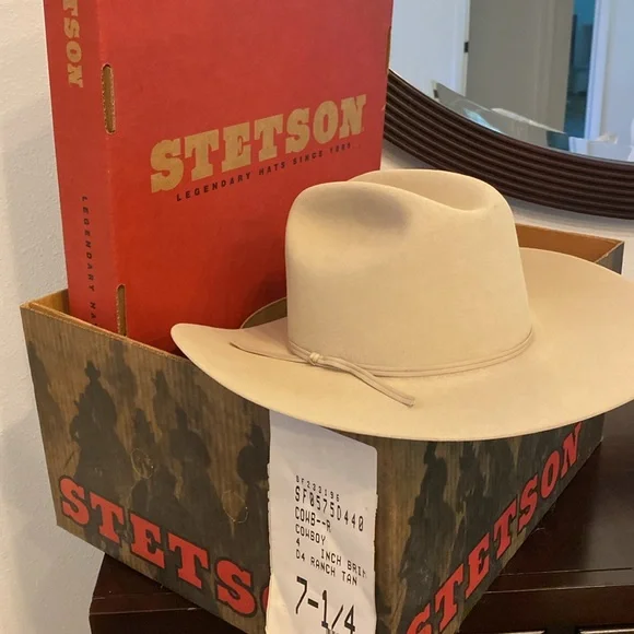 Vintage Stetson D4 Ranch Tan 4” Brim Cowboy Hat Size 7 1/4 MADE in USA PRICE… - Picture 8 of 16